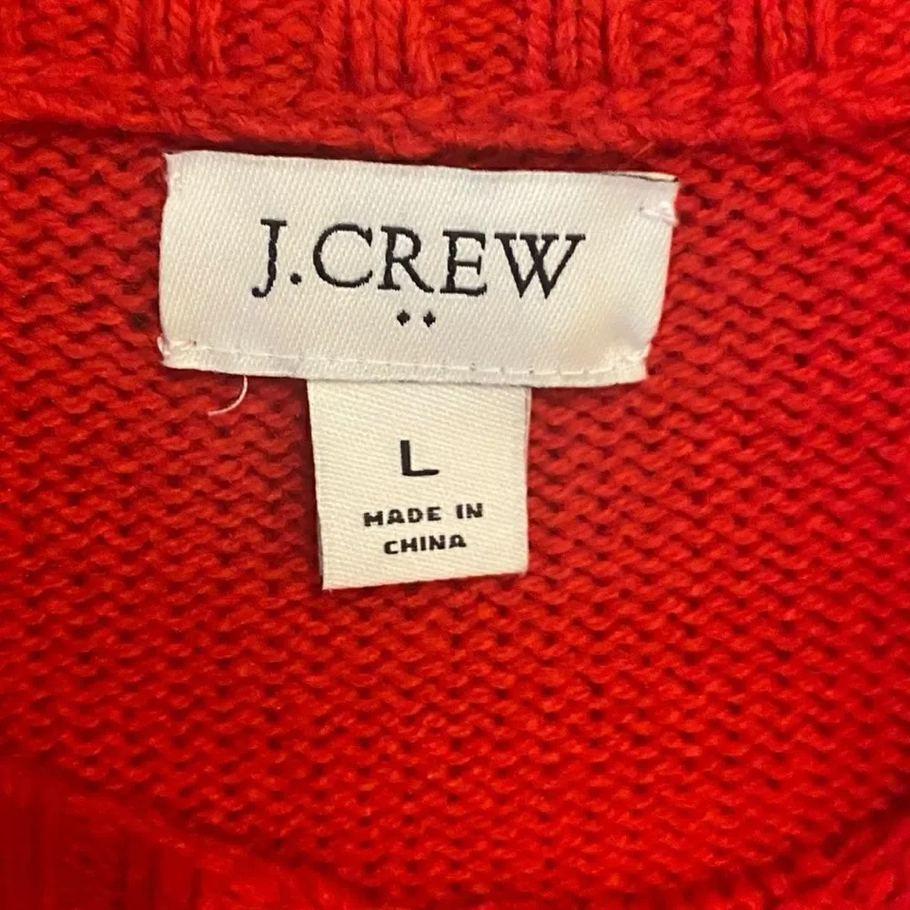 J. Crew Sz L Red Classic Crew Neck Chunky Knit Long Sleeve Preppy Winter Sweater